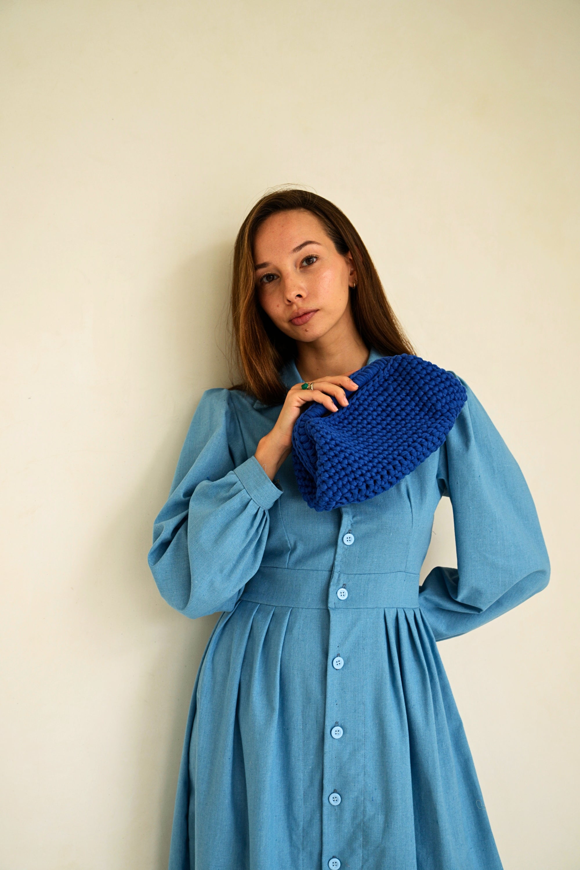 Cali Top Handle Knit Clutch — Indigo