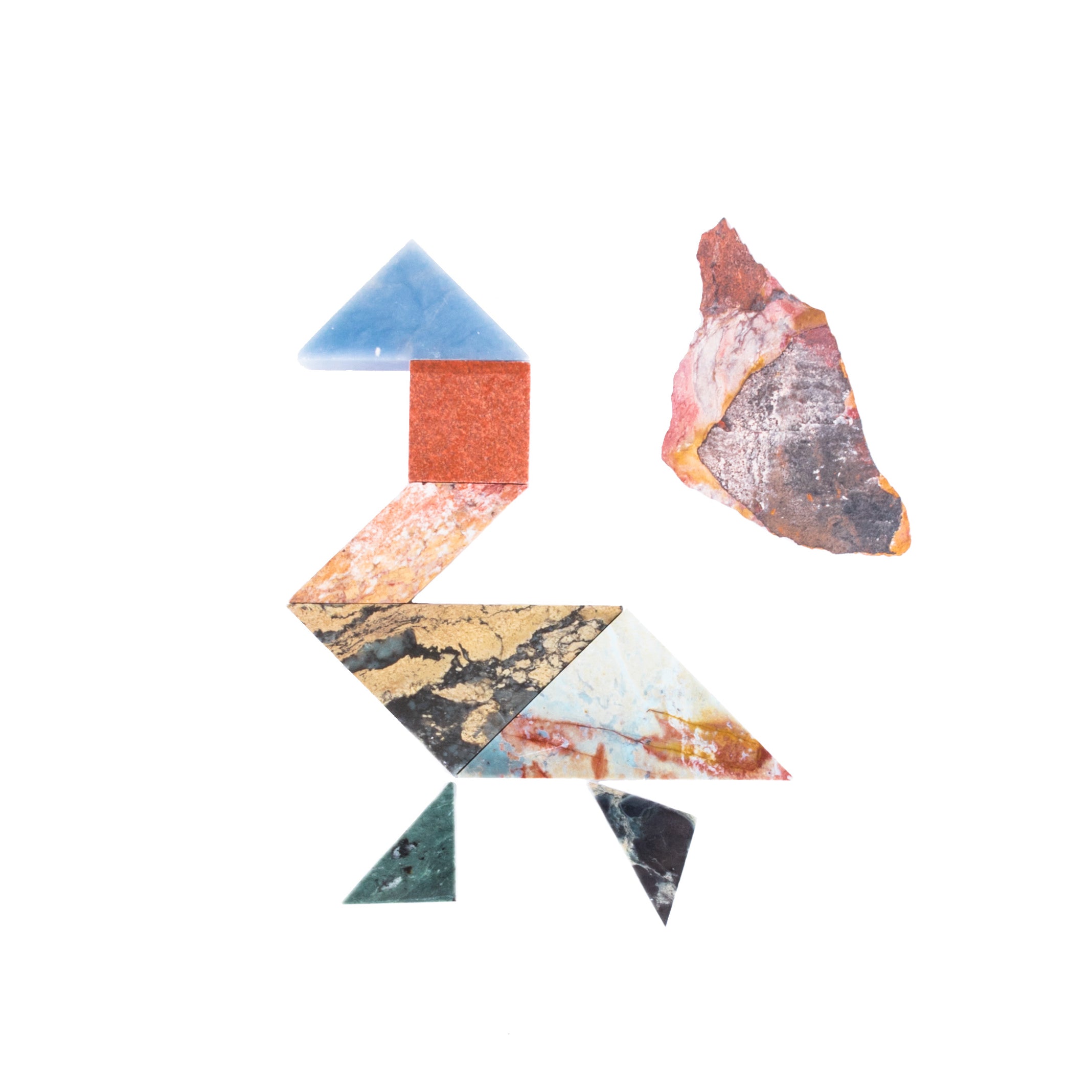 Geometric puzzle piece with multicolored pattern on a white background