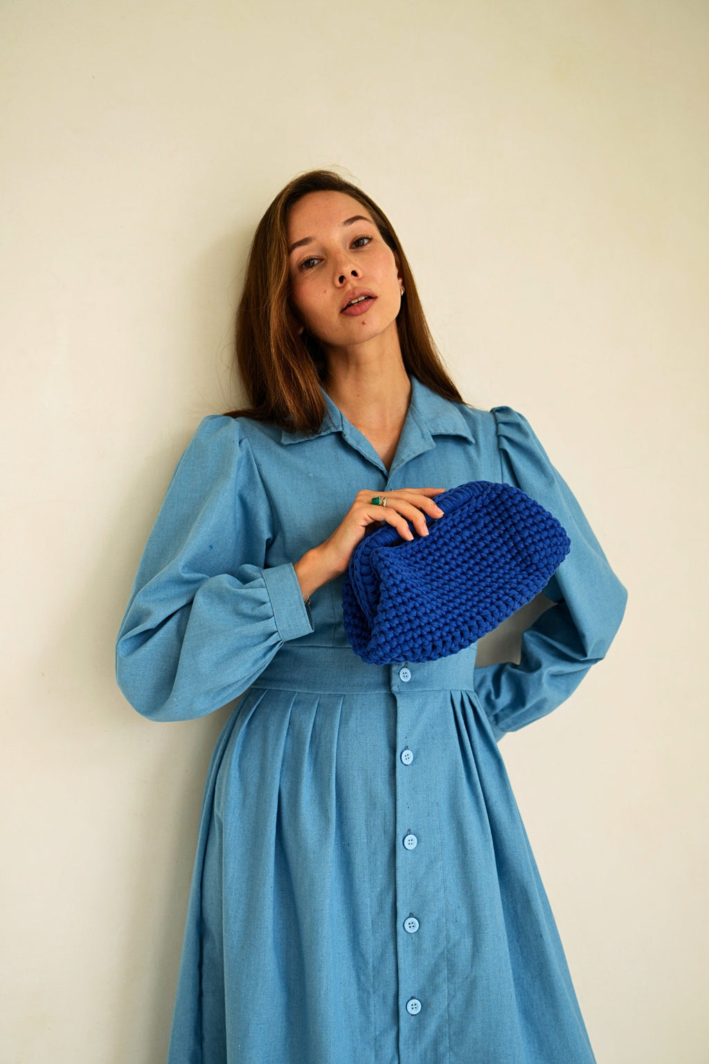 Cali Top Handle Knit Clutch — Indigo