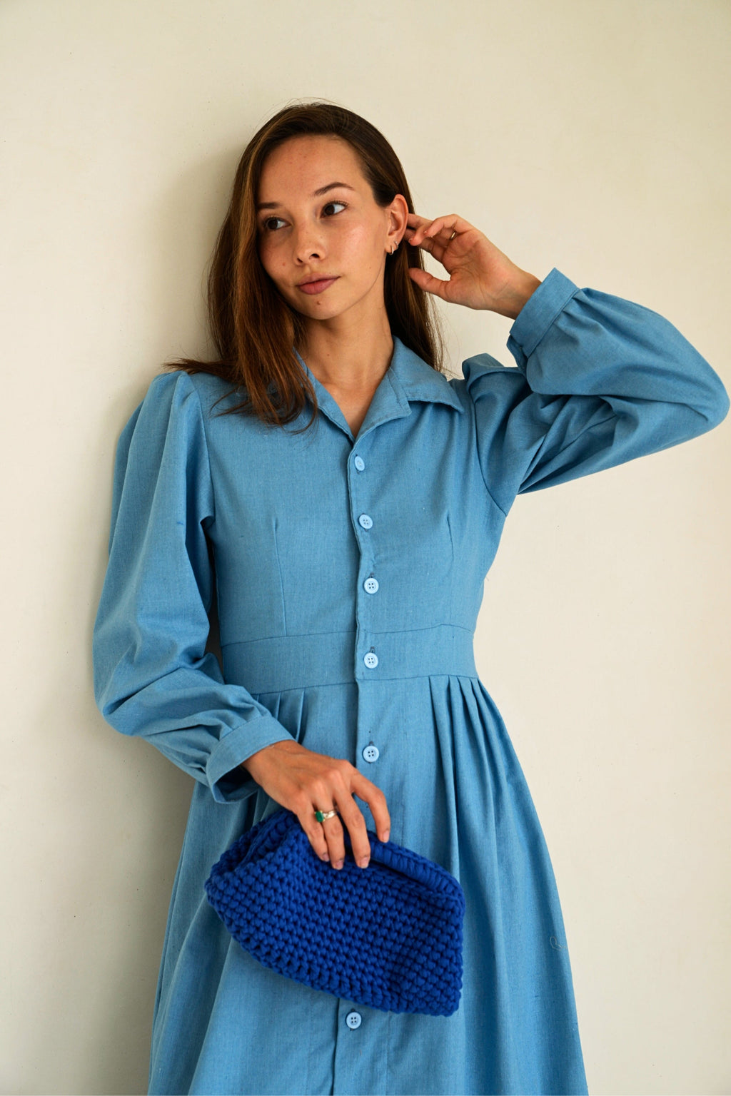 Cali Top Handle Knit Clutch — Indigo