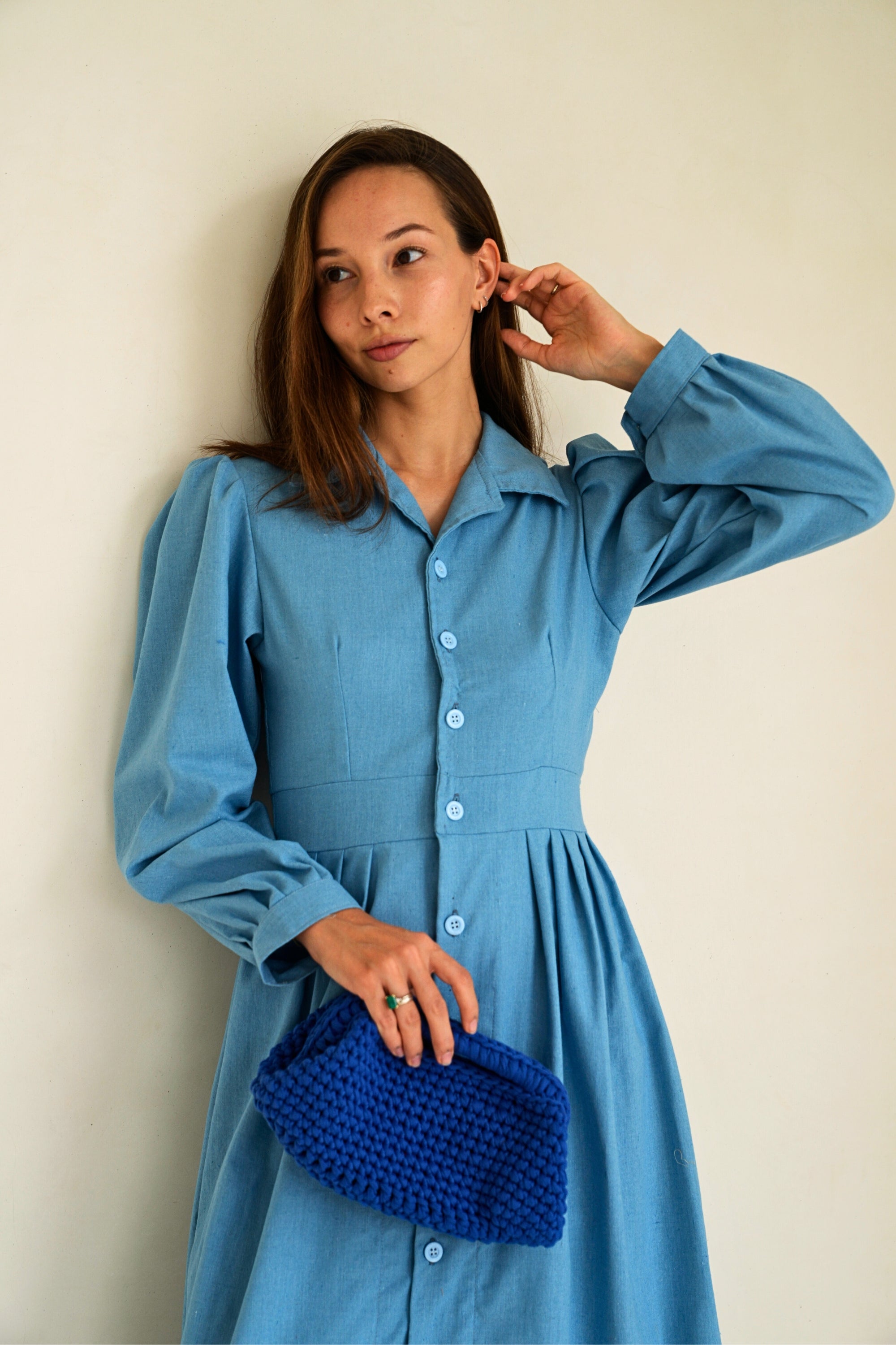 Cali Top Handle Knit Clutch — Indigo
