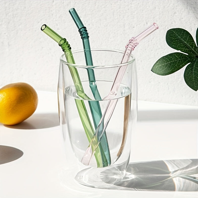 5pcs set Colorful Threaded Elbow Glass Straws Reusable HighQuality Glass Material 20cm787in Long with Straw Brush Suitable for Drinking Coffee Juice and Any Drinks Kitchen Utensils Party Supplie