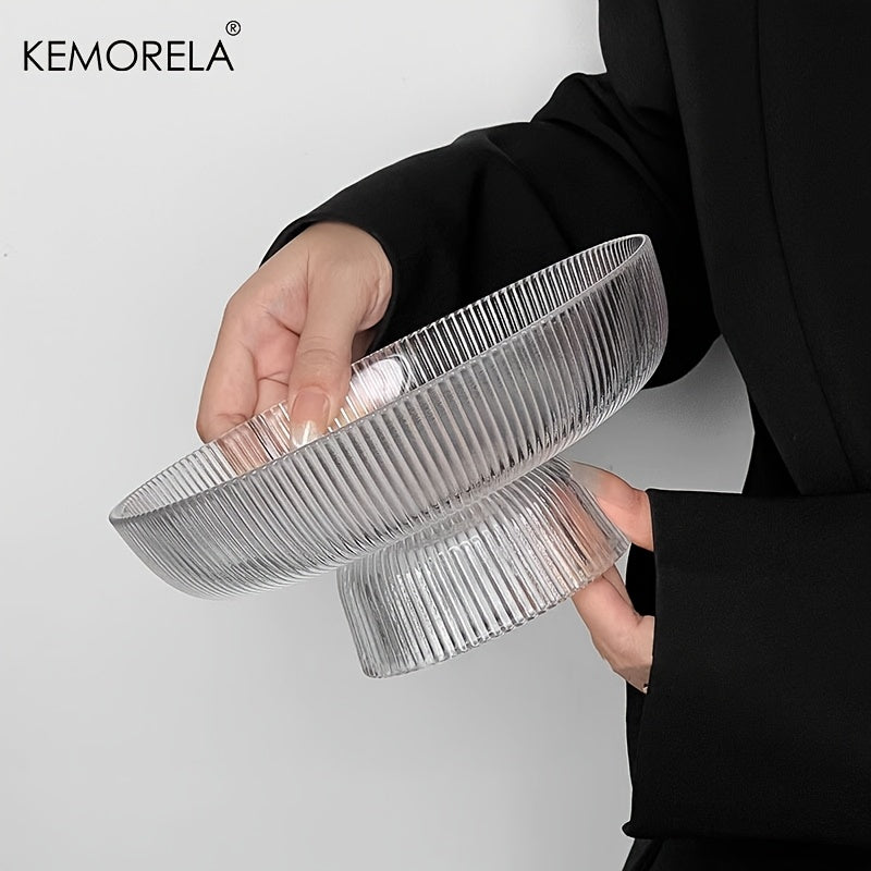 KEMORELA Elegant Hammered Glass Fruit Bowl  Large Capacity Vertical Stripe Design for Cakes  Snacks Perfect for Restaurants  Banquets