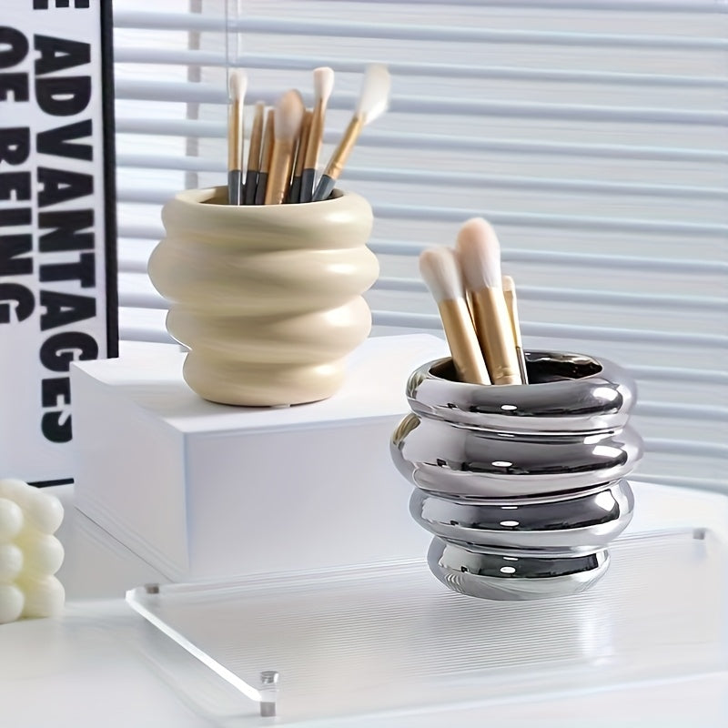 1pc Ceramic Makeup Brush Holder  Honey Jar Shaped Storage Suitable for Stationery Cosmetics Small Accessories Compact  Lightweight Suitable for Home  Office