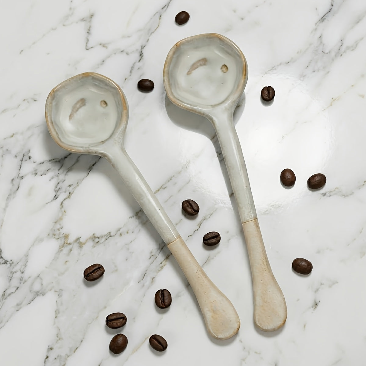 2 Pack Coffee Spoons Set Ceramic Vintage Afternoon Tea Coffee Whisk Handmade Spoon LongHandle Coffee Scoop Tea Scoop for Loose Tea Dinner Serving Spoon