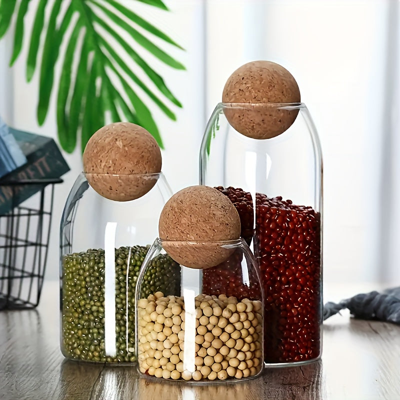 3 glass bottles with ball lid high borosilicate glass mini cute decoration clear sealed jar candy jar candy bottle container with wooden ball lid food coffee beans nuts candy pasta spices tea suitable for kitchen dining room