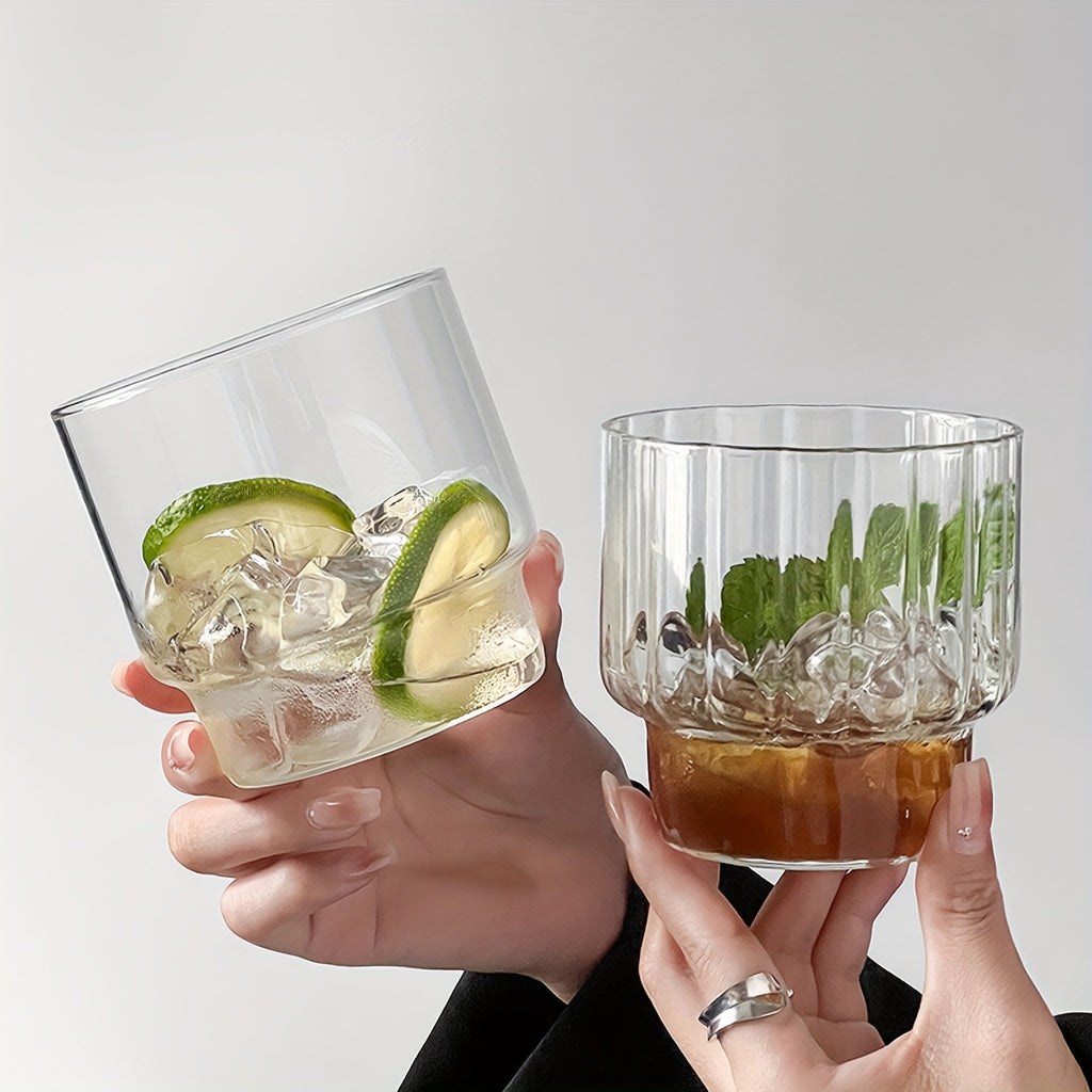 4pcs6pcs Origami Style Glass with Large Top And Small Bottom Smooth And Striped 420Ml14Oz High Borosilicate Glass Material Can Be Used for Hot And Cold Suitable for Cold Drinks Coffee Ice Cream Suitable for Home Or Store