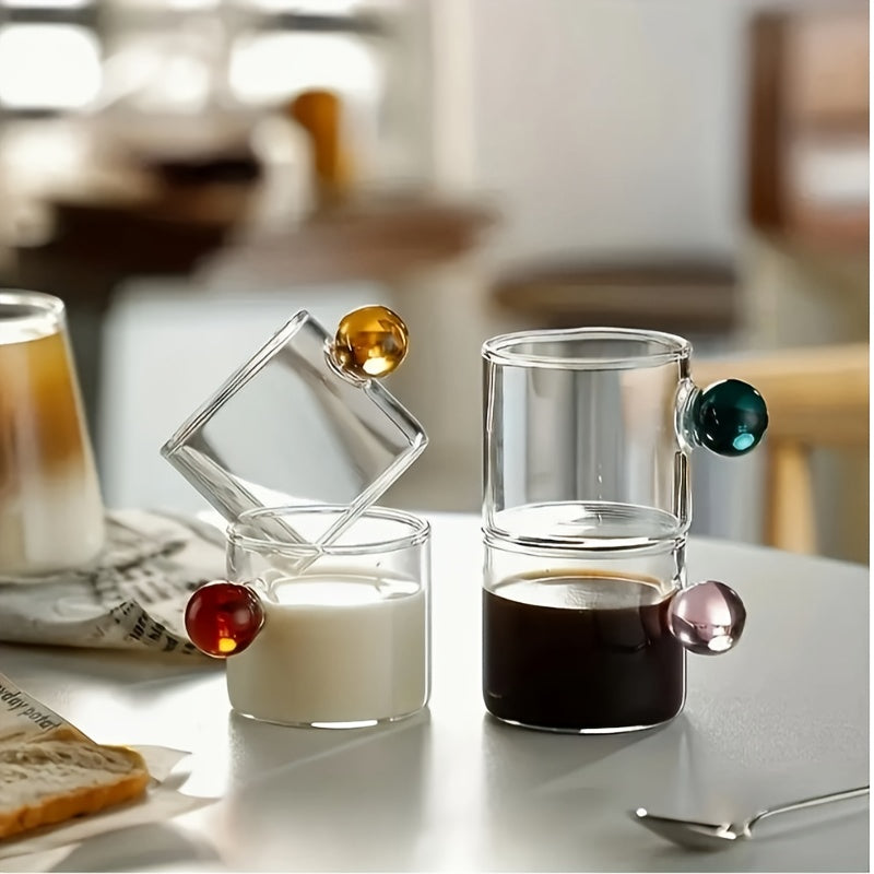 4pcs90Ml Espresso Cups High Borosilicate Hydrochloric Glass Material Transparent Glass Round Ball Handle Italian Latte Coffee Cup Cute Small Milk Jug Home Extraction Cup Home Breakfast Cup Graduation Season Gift Cup
