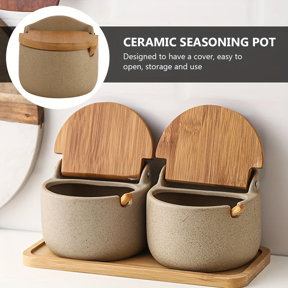 Rustic Ceramic JapaneseStyle FlipTop Spice Jars Suitable for Storing Sugar Salt And Spices Ideal for Kitchens Restaurants And Barbecues