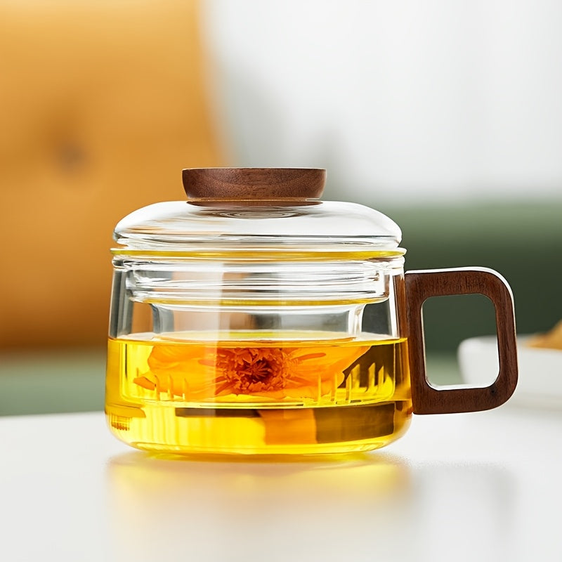 1pc 3pcs Set Walnut Wood Handle High Borosilicate Glass Tea Cup Coffee Cup Set with Lid and Sturdy Handle  Heat Resistant and Shockproof Dishwasher Safe Hand Wash Recommended  Multifunctional Cup for Hot and Cold Drinks Suitable for Home