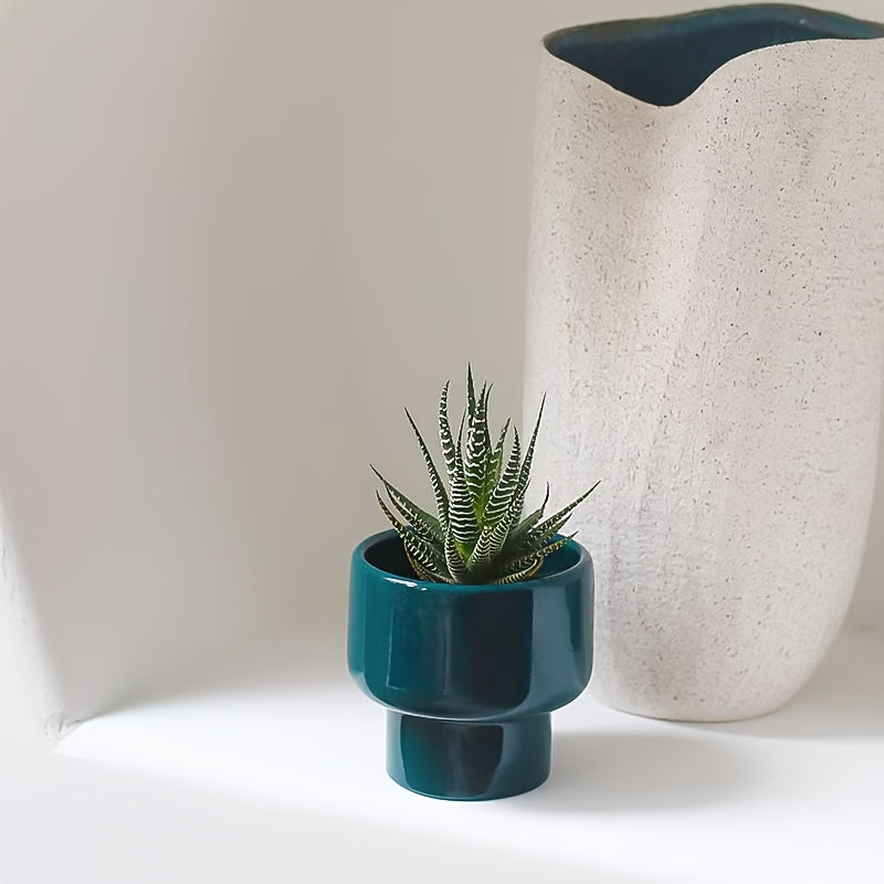 Modern Ceramic Planter Suitable for Outdoor  Glossy Baked Round Pot with Contemporary Standing Lightweight Plant Container for Orchids Herbs  Ideal Housewarming Gift Office Balcony